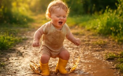 One-year milestone: gumboots 1 year old take on rainy playgrounds